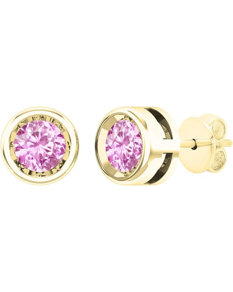 Round Gemstone Ladies Solitaire Stud Earrings, 10K White Gold Yellow Gold pink-sapphire $89.87 Earrings