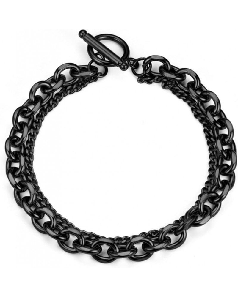 Fashion Jewelry Stainless Steel Multi Layer Link Bracelet Black $7.79 Bracelets