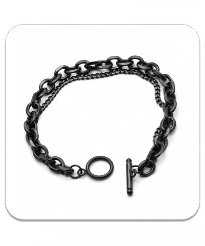 Fashion Jewelry Stainless Steel Multi Layer Link Bracelet Black $7.79 Bracelets