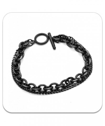 Fashion Jewelry Stainless Steel Multi Layer Link Bracelet Black $7.79 Bracelets