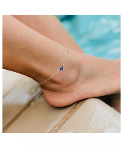 925 Sterling Silver Anklets for Women, Simple Dainty Round/Heart Birthstone Ankle Bracelet Beach Foot Jewelry, 8.7-10.7 Inch ...