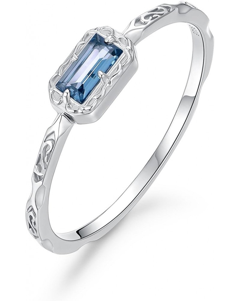 London Blue Topaz Promise Ring Silver Baguette November Birthstone Ring Art Deco Filigree Solitaire Wedding Ring $23.35 Others