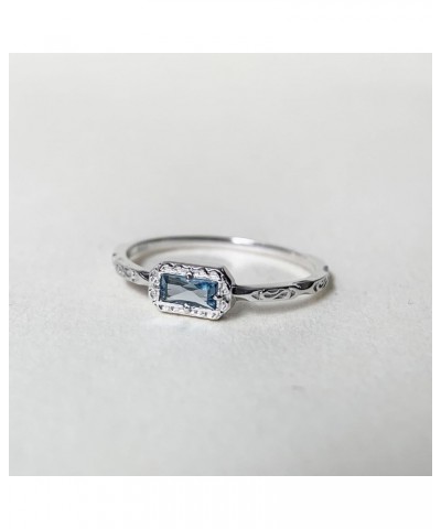 London Blue Topaz Promise Ring Silver Baguette November Birthstone Ring Art Deco Filigree Solitaire Wedding Ring $23.35 Others