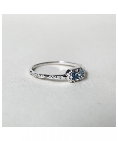 London Blue Topaz Promise Ring Silver Baguette November Birthstone Ring Art Deco Filigree Solitaire Wedding Ring $23.35 Others