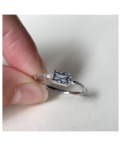 London Blue Topaz Promise Ring Silver Baguette November Birthstone Ring Art Deco Filigree Solitaire Wedding Ring $23.35 Others