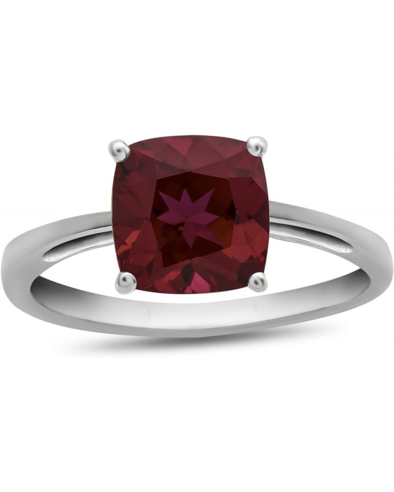 Solid 10k White Gold 7mm Solitaire Cushion-Cut Center Stone Ring Created Ruby $94.60 Rings