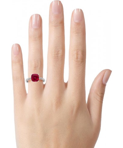 Solid 10k White Gold 7mm Solitaire Cushion-Cut Center Stone Ring Created Ruby $94.60 Rings