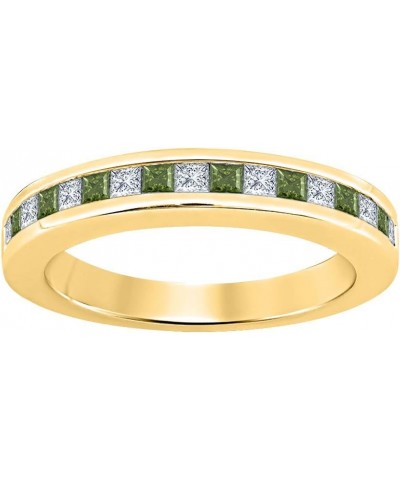 Princess Cut Gemstone Half Eternity 18k Yellow Gold Over .925 Sterling Silver Wedding Band Ring for Women created-green tourm...