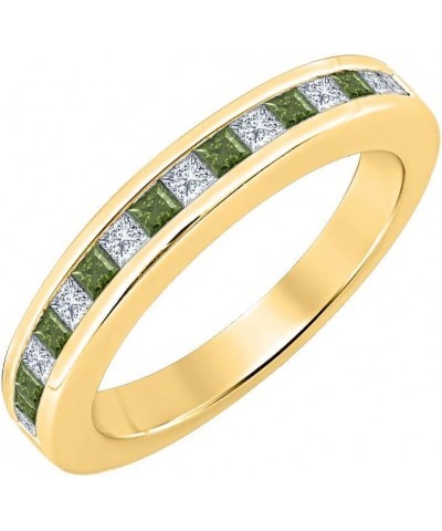 Princess Cut Gemstone Half Eternity 18k Yellow Gold Over .925 Sterling Silver Wedding Band Ring for Women created-green tourm...