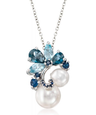 7-9.5mm Cultured Pearl and 1.90 ct. t.w. Multi-Gemstone Pendant Necklace in Sterling Silver. 20 inches $71.73 Necklaces