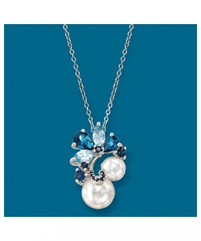 7-9.5mm Cultured Pearl and 1.90 ct. t.w. Multi-Gemstone Pendant Necklace in Sterling Silver. 20 inches $71.73 Necklaces