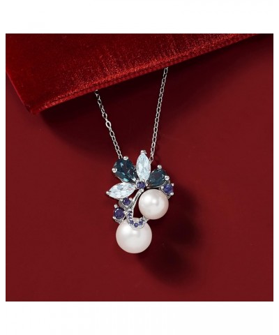 7-9.5mm Cultured Pearl and 1.90 ct. t.w. Multi-Gemstone Pendant Necklace in Sterling Silver. 20 inches $71.73 Necklaces