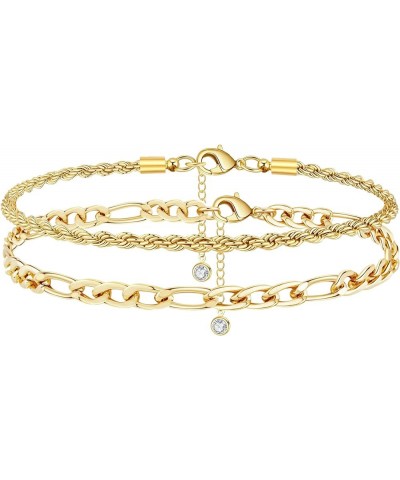 Women Heart Anklet Adjustable Beach Layered Ankle Bracelets for Teen Girls Gold Alloy Foot Chain Jewelry Rope&Figaro $8.52 An...