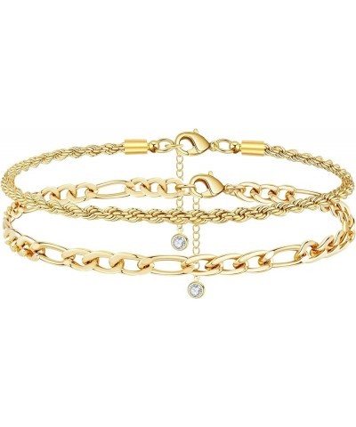 Women Heart Anklet Adjustable Beach Layered Ankle Bracelets for Teen Girls Gold Alloy Foot Chain Jewelry Rope&Figaro $8.52 An...