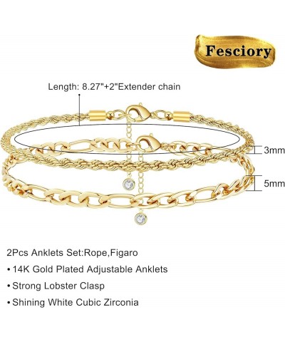 Women Heart Anklet Adjustable Beach Layered Ankle Bracelets for Teen Girls Gold Alloy Foot Chain Jewelry Rope&Figaro $8.52 An...