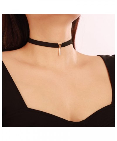 Black Velvet Choker Necklace Triangle Bar Circle Pendent Necklace Chain Jewelry for Women Girls Halloween Cosplay color 1 $8....