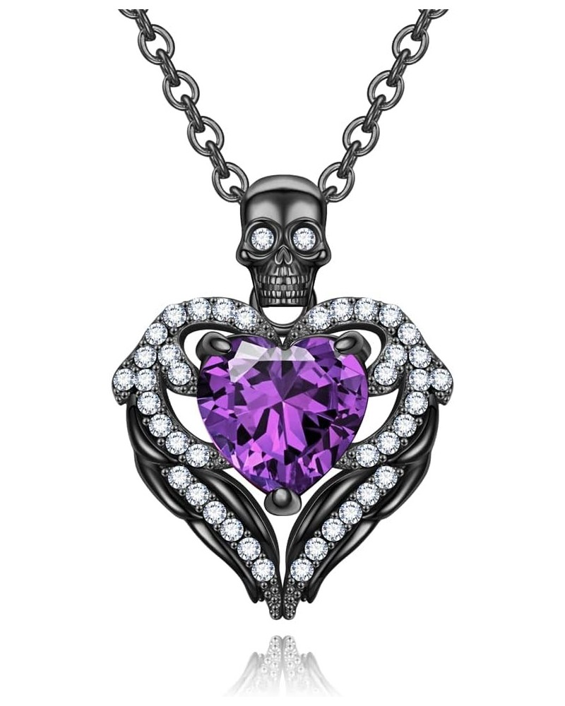 Gothic Skull Black Angel Wing Heart purple Red Crystal Zircon Women's Pendant Necklaces Halloween Christmas Girls' Jewelry Lo...