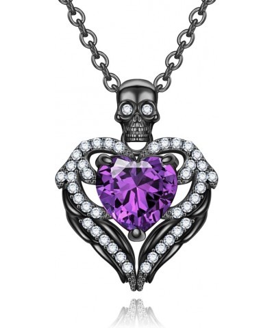 Gothic Skull Black Angel Wing Heart purple Red Crystal Zircon Women's Pendant Necklaces Halloween Christmas Girls' Jewelry Lo...