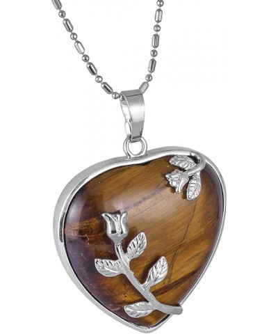 Heart Stone Pendant with Chain for Women Men, Hand Carved Flower Crystal Necklace for Love tiger's eye crystal stone $9.94 Ne...