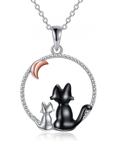 Black Cat Necklace 925 Sterling Silver Kitten Pendant Circle Crystal Necklace Cat Jewelry Gifts for Women Girls Girlfriend An...