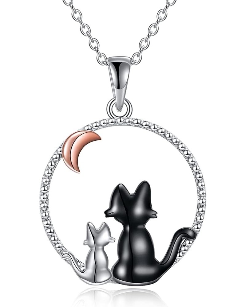 Black Cat Necklace 925 Sterling Silver Kitten Pendant Circle Crystal Necklace Cat Jewelry Gifts for Women Girls Girlfriend An...