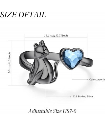 Animal Ring 925 Sterling Silver Dragonfly/Black/Cat Ring Jewelry Heart Crystal Adjustable Rings for Women Animal Gift for Ani...