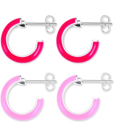 Small Hoop Earrings for Women Girls Colored Enamel Hoops Set Simple Style for Any Occasions Hot Pink+Pink $10.29 Earrings