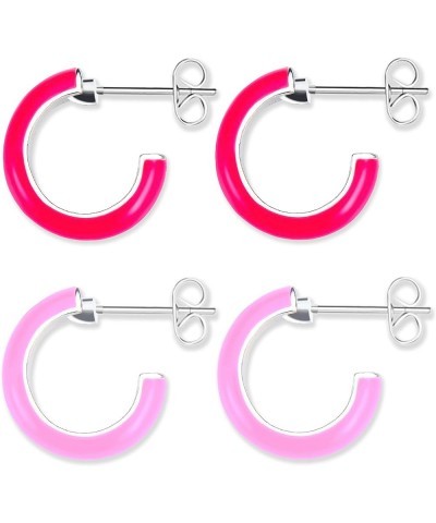 Small Hoop Earrings for Women Girls Colored Enamel Hoops Set Simple Style for Any Occasions Hot Pink+Pink $10.29 Earrings