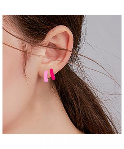 Small Hoop Earrings for Women Girls Colored Enamel Hoops Set Simple Style for Any Occasions Hot Pink+Pink $10.29 Earrings