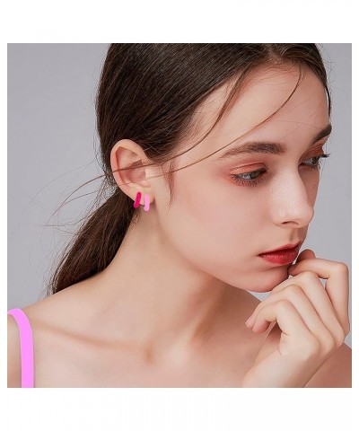 Small Hoop Earrings for Women Girls Colored Enamel Hoops Set Simple Style for Any Occasions Hot Pink+Pink $10.29 Earrings