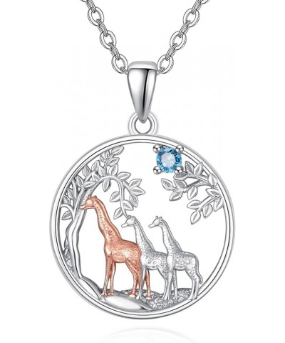 Giraffe Gifts for Women Giraffe Necklace 925 Sterling Sliver Cute Animal three Giraffe Rose Gold Family Tree Giraffe Valentin...