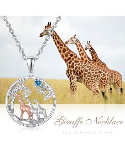 Giraffe Gifts for Women Giraffe Necklace 925 Sterling Sliver Cute Animal three Giraffe Rose Gold Family Tree Giraffe Valentin...