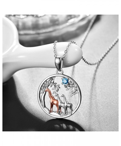 Giraffe Gifts for Women Giraffe Necklace 925 Sterling Sliver Cute Animal three Giraffe Rose Gold Family Tree Giraffe Valentin...