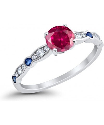 Fancy Wedding Engagement Ring Round Simulated Blue Sapphire Cubic Zirconia 925 Sterling Silver Choose Color Simulated Ruby $1...