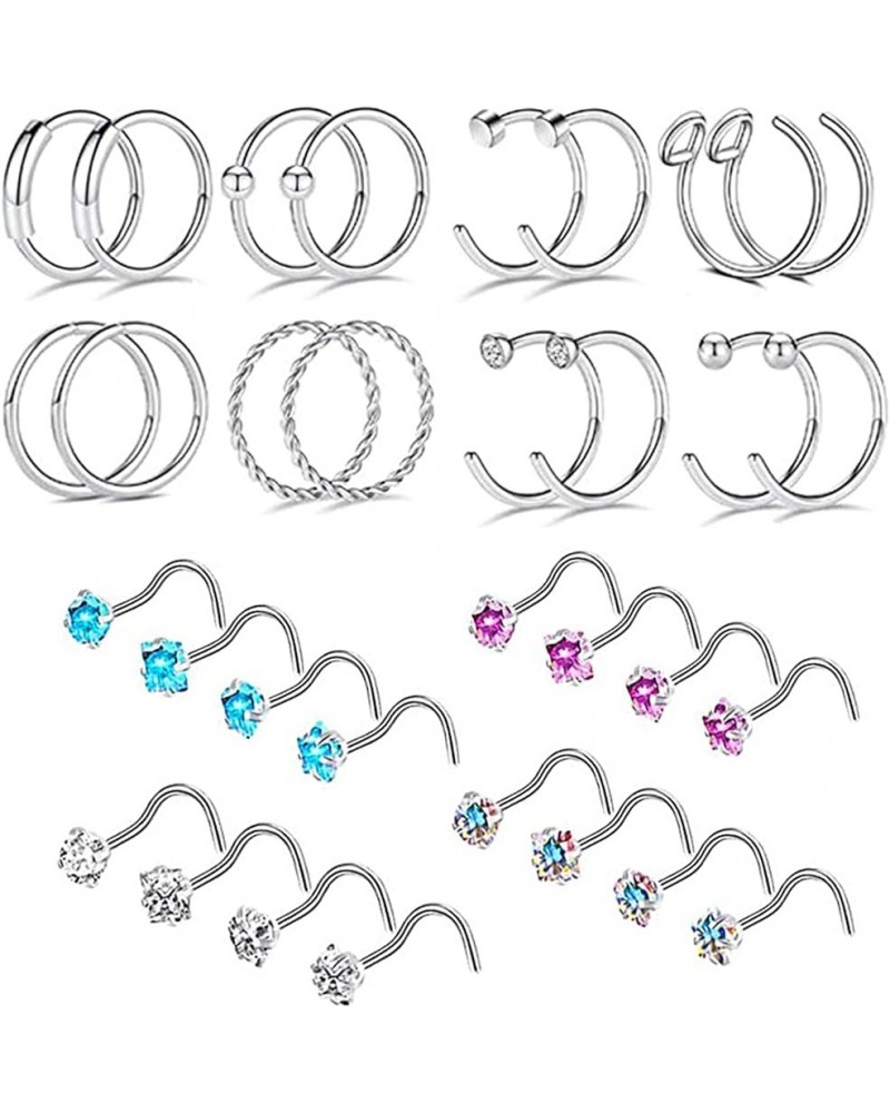 20G Nose Ring Hoop Septum Rings L-Shaped S-Shaped Nose Pin Studs Bone Tragus Cartilage Rings 32pcs colorful cz S shape $7.44 ...