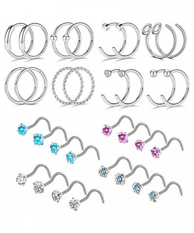 20G Nose Ring Hoop Septum Rings L-Shaped S-Shaped Nose Pin Studs Bone Tragus Cartilage Rings 32pcs colorful cz S shape $7.44 ...