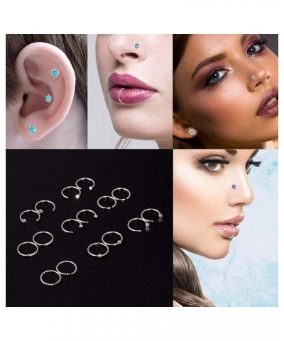 20G Nose Ring Hoop Septum Rings L-Shaped S-Shaped Nose Pin Studs Bone Tragus Cartilage Rings 32pcs colorful cz S shape $7.44 ...