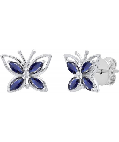 4X2 mm Marquise Gemstone Ladies Butterfly Fashion Stud Earrings, Available In 10K/14K/18K Gold & 925 Sterling Silver Blue Sap...