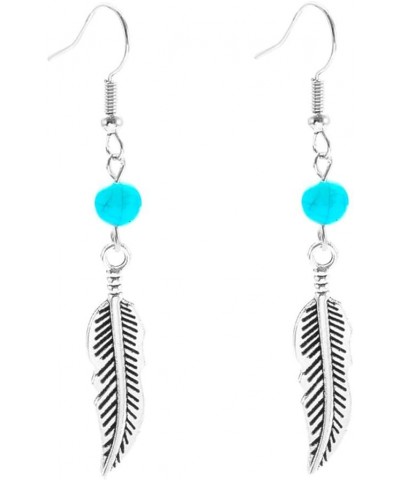 Turquoise Feather Earrings For Women Dangle Drop Cute Aesthetic Boho Goth Vintage Feather Leaf Earrings Dangling For Her Moth...