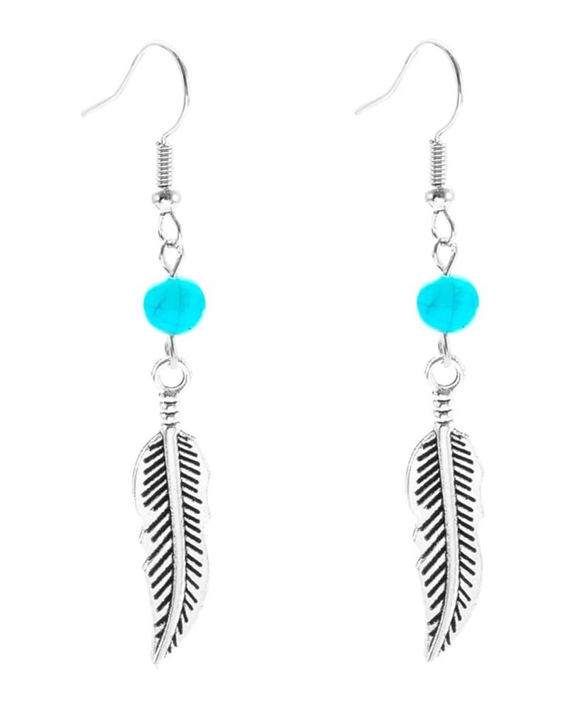 Turquoise Feather Earrings For Women Dangle Drop Cute Aesthetic Boho Goth Vintage Feather Leaf Earrings Dangling For Her Moth...