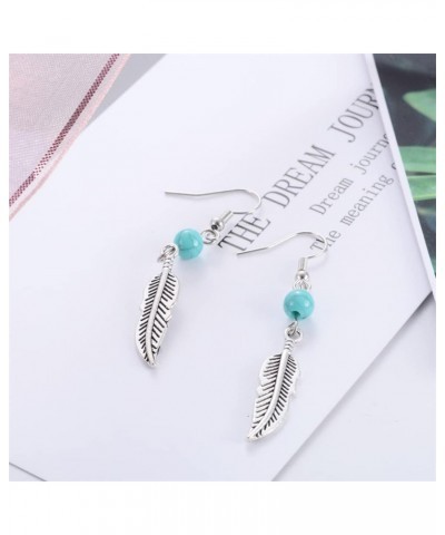 Turquoise Feather Earrings For Women Dangle Drop Cute Aesthetic Boho Goth Vintage Feather Leaf Earrings Dangling For Her Moth...