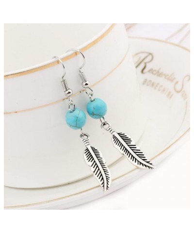 Turquoise Feather Earrings For Women Dangle Drop Cute Aesthetic Boho Goth Vintage Feather Leaf Earrings Dangling For Her Moth...