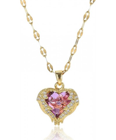 Gold Filled Vintage Heart Necklace, Coquette Pink Heart Necklace, Vintage Gold Necklace, Gold Filled Necklace, WATERPROOF, Ta...