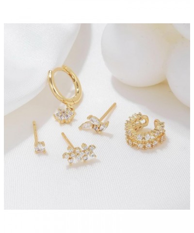 Gold Stud Earrings for Women Dainty Cartilage Earring Set for Multiple Piercing Small Star Moon Hoop Earrings Set5 $10.99 Ear...