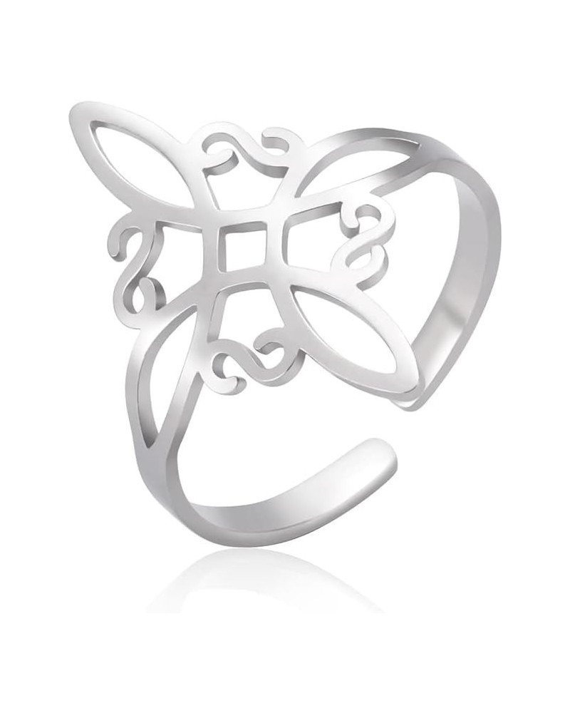 Stainless Steel Witches Knot Ring Openworked Celtic Knot Adjustable Open Finger Rings Amulet Jewelry For Women A - Silver $8....