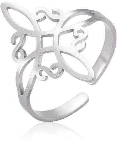 Stainless Steel Witches Knot Ring Openworked Celtic Knot Adjustable Open Finger Rings Amulet Jewelry For Women A - Silver $8....