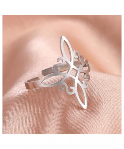 Stainless Steel Witches Knot Ring Openworked Celtic Knot Adjustable Open Finger Rings Amulet Jewelry For Women A - Silver $8....