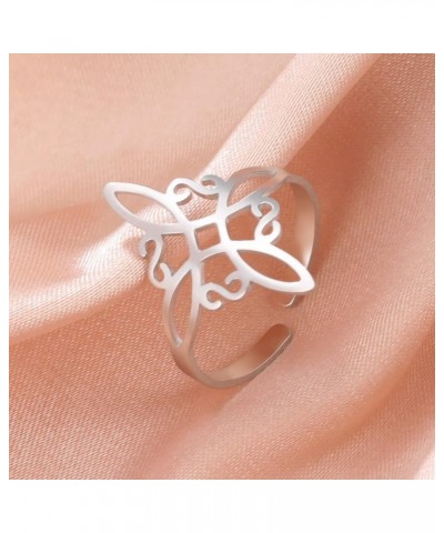 Stainless Steel Witches Knot Ring Openworked Celtic Knot Adjustable Open Finger Rings Amulet Jewelry For Women A - Silver $8....