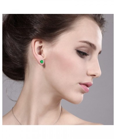 Green Simulated Emerald Rhodium Plated Stud Earrings For Women | 2.00 Cttw | Gemstone May Birthstone | Round 6MM $11.33 Earrings