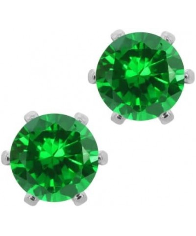 Green Simulated Emerald Rhodium Plated Stud Earrings For Women | 2.00 Cttw | Gemstone May Birthstone | Round 6MM $11.33 Earrings